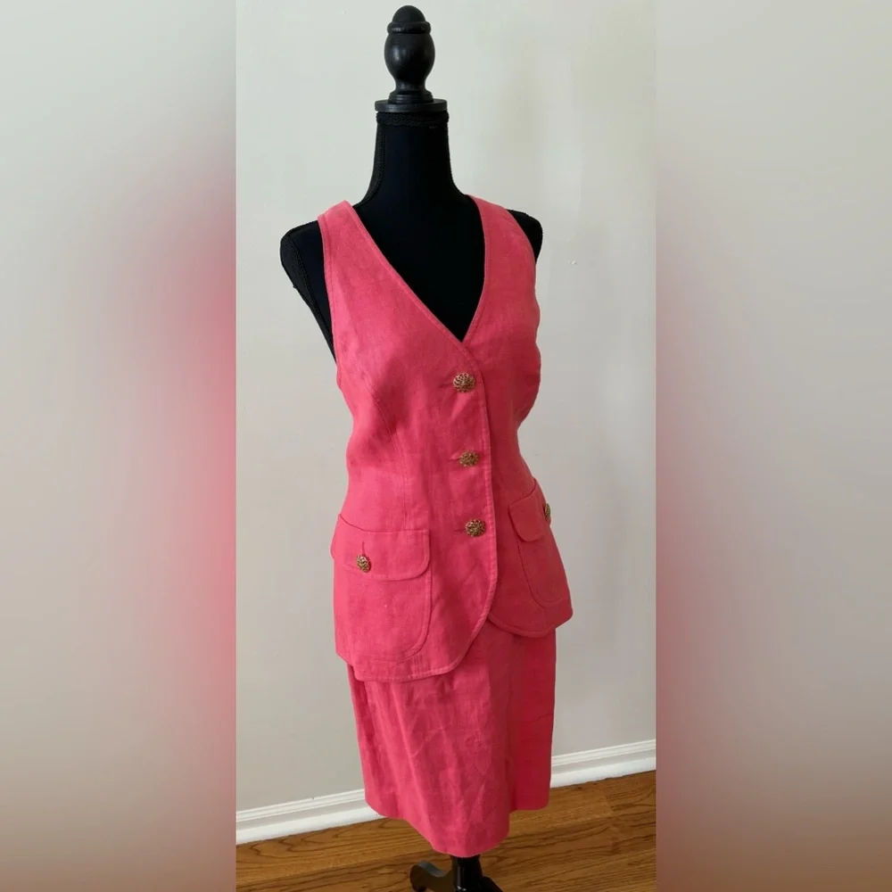 Scassi Vintage‎ Linen Dress Vest Skirt Set Coral - Size 6